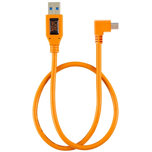 Tether-Tools TetherPro USB 2.0 auf Mini-B 5-poliger rechtwinkliger Adapter "Pigtail", 20 "(50 cm), hochsichtbar, orange
