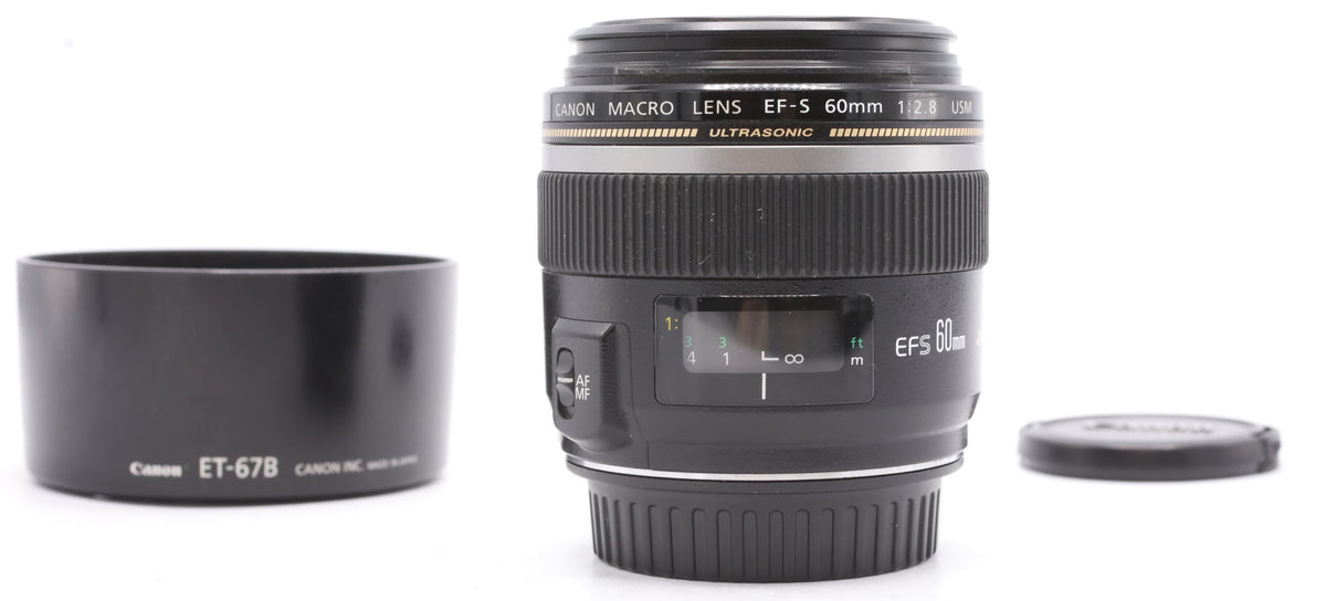 Canon EF-S 60mm F/2.8 USM Macro + ET-67B zonnekap SN:40951091 occasion