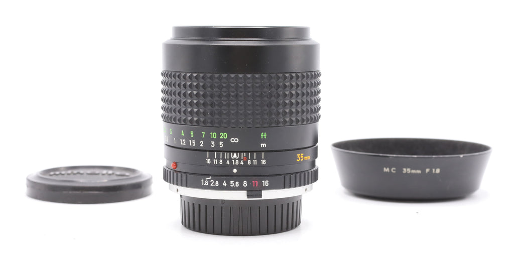 Minolta MC 35mm F/1.8 Wide-Rokkor-HH + Zonnekap SN:1524626 occasion