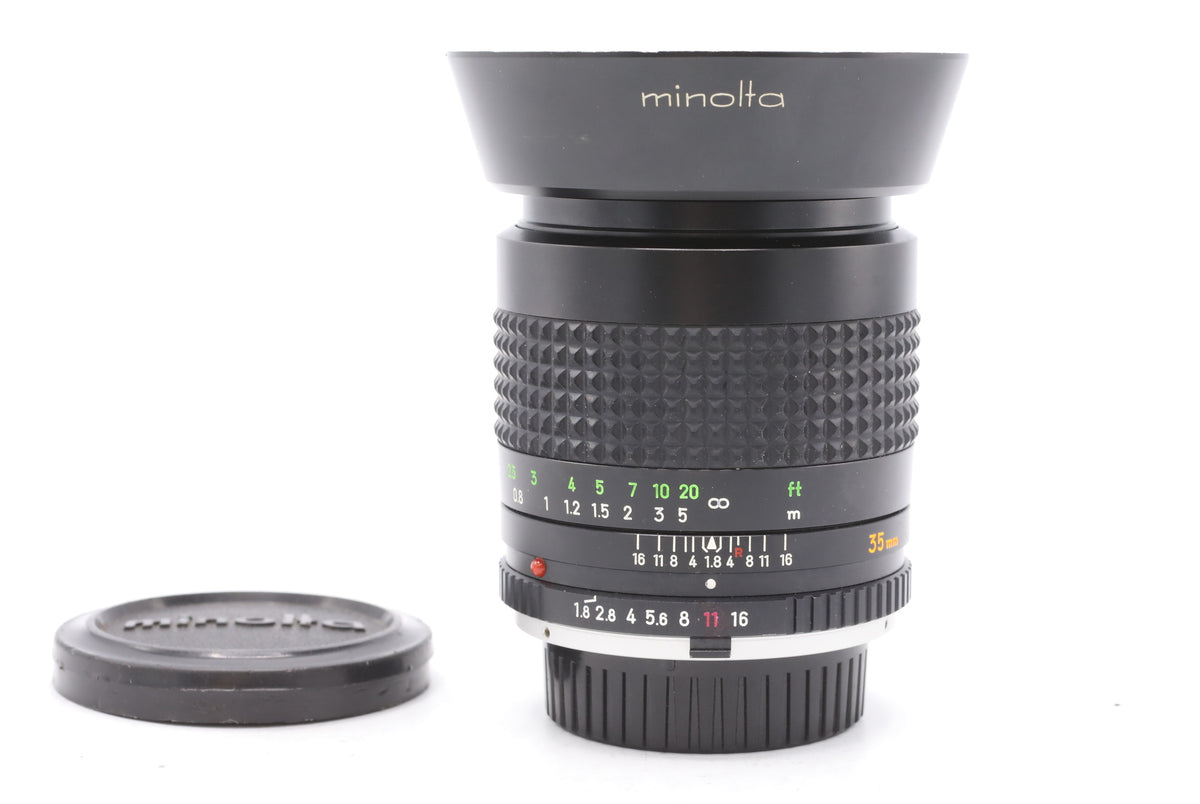 Minolta MC 35mm F/1.8 Wide-Rokkor-HH + Zonnekap SN:1524626 occasion
