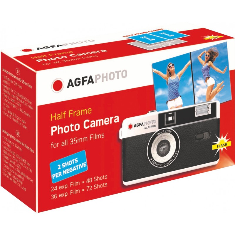 AgfaPhoto Reusable Half Frame Photo Camera, Black, Analog