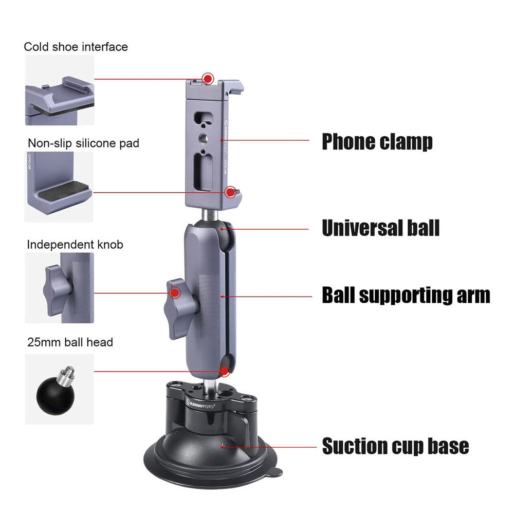 Sunwayfoto SPH-01 Multi-purpose suction cup con smartphone supporto