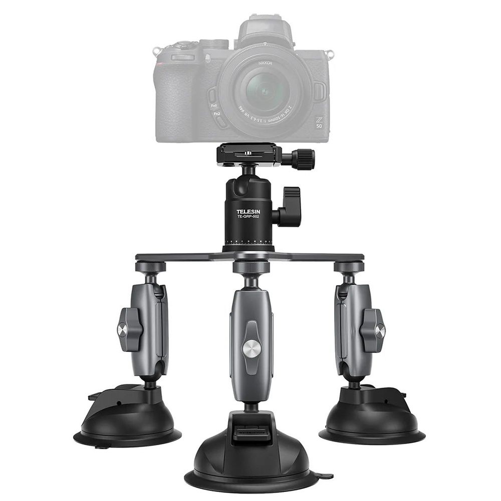 Telesin Supporto a ventosa a 3 bracci per GoPro+telecamera (con 3 ventose)