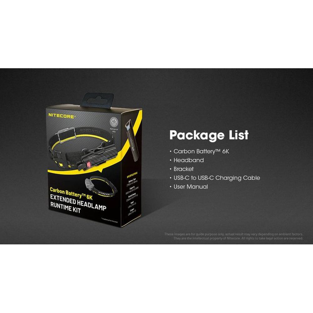 Kit d'autonomie de Lampe Frontale Nitecore Carbon Batterie 6K Extended Headlamp