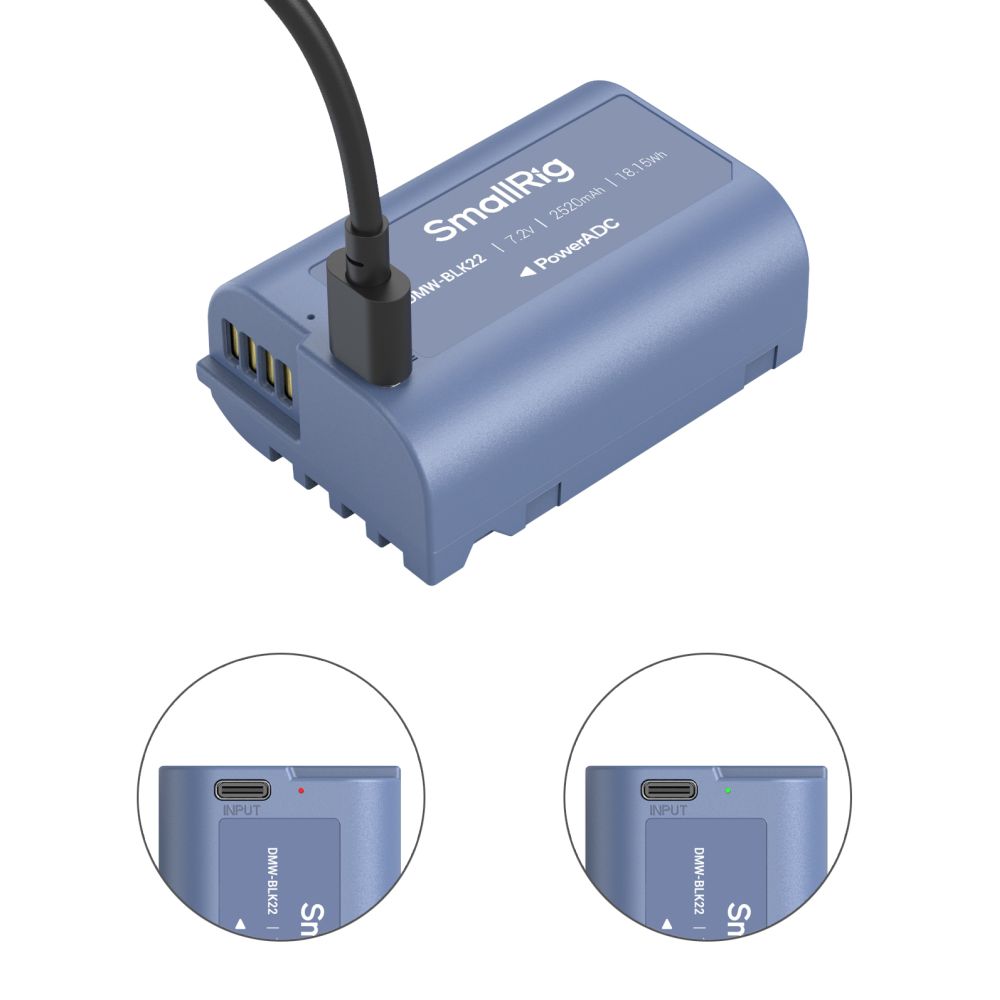 Batería recargable para cámara SmallRig 4906 DMW-BLK22 USB-C, azul