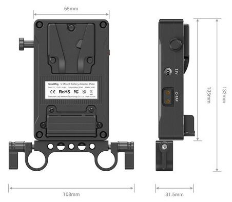 SmallRig 3498B V-Mount-Batterieadapterplatte (Basisversion) mit doppelter Stabklemme