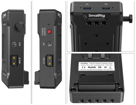 SmallRig 3498B V-Mount-Batterieadapterplatte (Basisversion) mit doppelter Stabklemme
