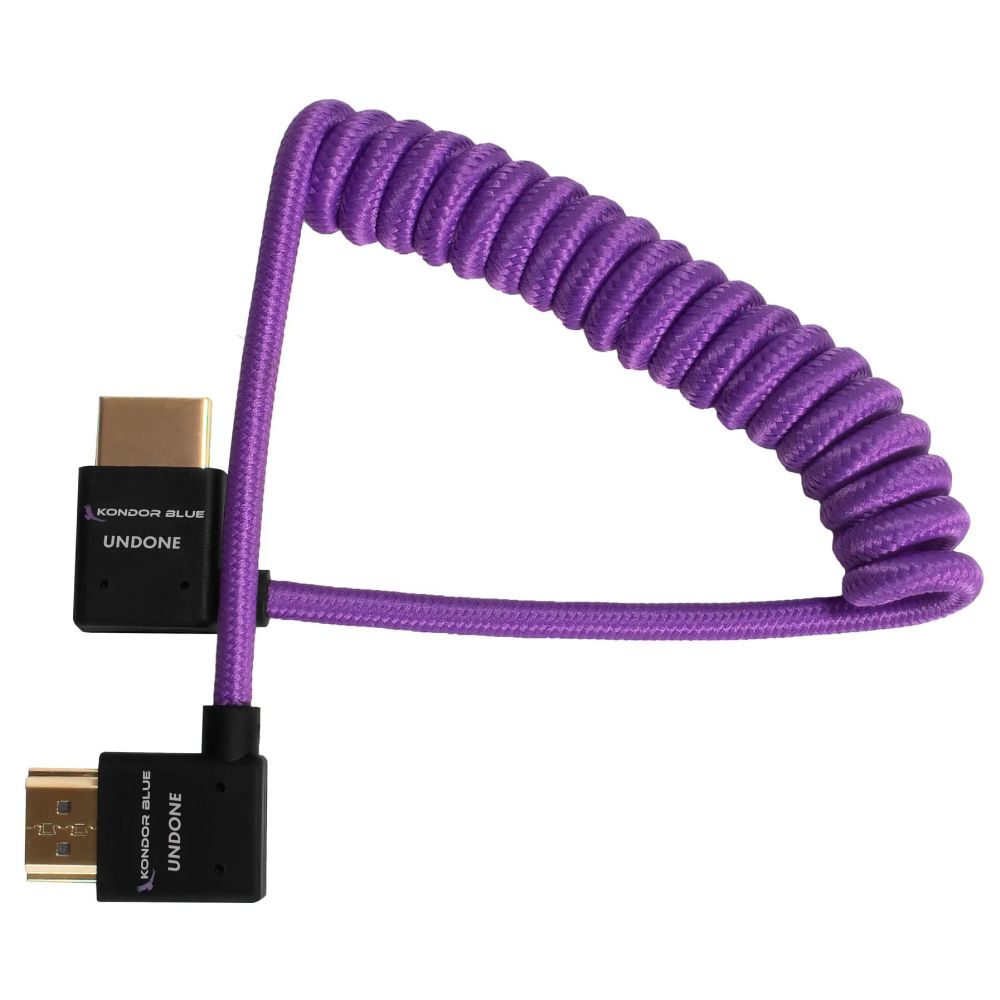 Kondor Blue Gerald Undone Angled Full HDMI cable 12"-24" curled, purple